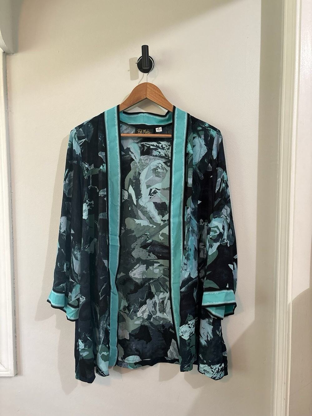 Turquoise/Black BOB MACKIE WEARABLE ART Long Sleeve Duster Medium